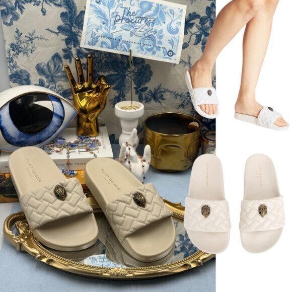 🆕 KURT GEIGER LONDON 🧿 NWOB Meena Eagle Quilted Slide, Bone - Sz 37 US 7 - Picture 1 of 15